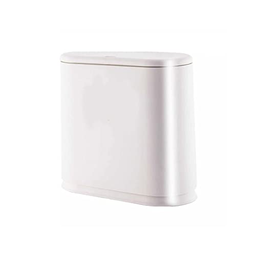 Allmro זבל קטן יכול לפח אשפה פלסטיק רזה פח אשפה 10L עם מכסה עליון, סל פסולת מודרני לבן לחדר אמבטיה, סלון, משרד ומטבח