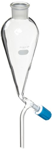 Corning Pyrex Borosilicate זכוכית משפך נפרד עם רוטפלו Stopcock, פקק התחדדות סטנדרטי זכוכית, 500 מל קיבולת