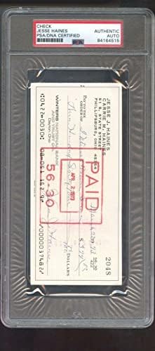 1973 ג'סי היינס בדוק חתימה חתומה על חתימה אוטומטית PSA/DNA COA בייסבול - תמונות MLB עם חתימה