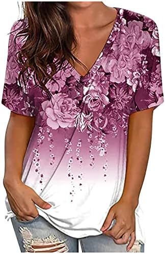 נשים שרוול קצר קיץ טוניקת חולצות פרחים טרנדי חולצות מודפסות אומבר יוצא רופף בכושר צווארון חולצות