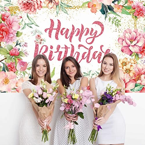 יום הולדת שמח רקע באנר עבור בנות נשים, גדול ורוד בצבעי מים פרחוני יום הולדת באנר, בד פרחים שמח יום הולדת תמונה רקע