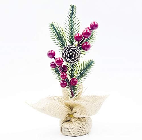 Amosfun Miniature Tree חג המולד קטן מלא מלאכותי עצי כפור שלג עם קונוסים אורנים אדומים למלאכות חג המולד עיצוב שולחן