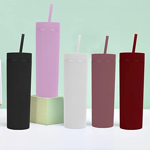כוסות סקיני בצבע פסטל שחור מט 16 אונקיות עם מכסים וקשיות.כפול דופן לשימוש חוזר פלסטיק אקריליק נסיעות שייק לשתות