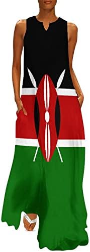 דגל קניה נשים באורך הקרסול שמלה רזה מתאים שמלות מקסי ללא שרוולים עבור הקיץ מזדמנים