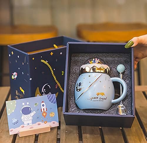 ספל קפה דרמלור קוואי, כוס קוואי אסטרונאוט בחלל עם מכסה וכף, ספל קפה קוואי 15 עוז ספלי קפה חמודים עם קופסת מתנה נחמדה,
