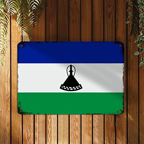 שלט מתכת של Lesotho שלט מתכת שלט מתכת שלט מתכת כפרי תפאורה פטריוטית כפרית דגל לאומי אמנות קיר וינטג