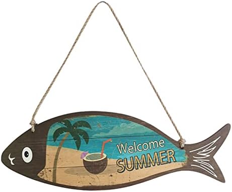 קיץ דגי עץ שלט ברוך הבא שלט קיר ימי תפאורה לתלות וינטג 'דגים שלט עיצוב עיצוב בית אמבטיה משרד חוף חוף הוואי