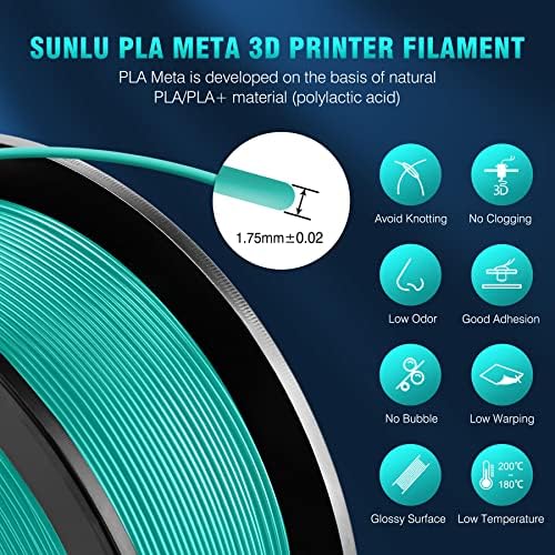 Sunlu Pla Meta Meta 3D מדפסת נימה ו- PLA 10 קג, קשיחות גבוהה PLA מטא נימה 1.75 ממ, אין סתימה, נוזל מאוד, הדפסה מהירה