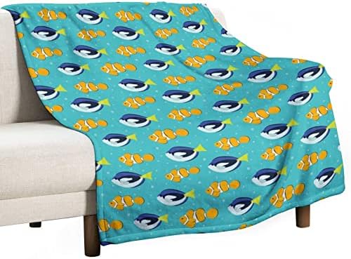 טרופי דגי ליצן אקווריום דגי פלנל לזרוק שמיכת סופר רך דק חמוד קל משקל זורק עבור מיטת ספה ספה עבור גברים נשים