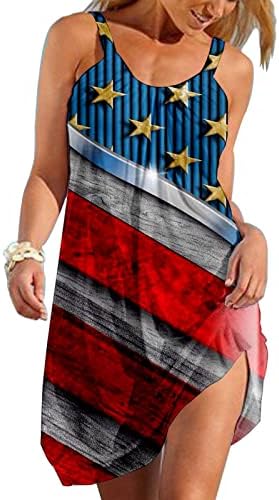 נשים שמלות עבור 4 יולי אמריקאי דגל חולצות שמלת קיץ מזדמן טיוח שמלות עצמאות יום מיני שמלה