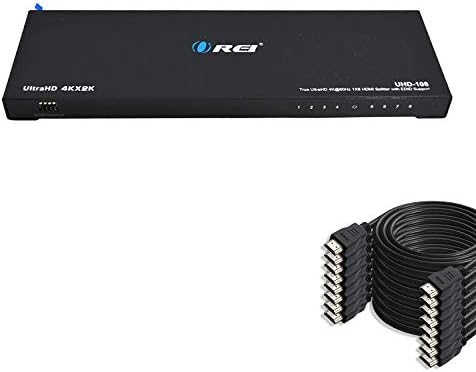 OREI 1X8 2.0 8 יציאות HDMI מפצל עם כבל HDMI בן 8-חבילות 6ft HDMI מלא Ultra HDCP 2.2, 4K ב 60Hz ו- 3D תומך בבקרת EDID