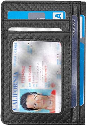 ארנק דק-ארנק כיס קדמי דו-צדדי מינימליסטי בעל כרטיס אשראי חוסם כרטיס אשראי עם חלון מזהה לגברים נשים-שחור