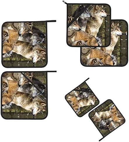 זאבים צבעוניים שונים של 2 מחזיקי סיר עם חום לולאה עמיד בפני בישול מנגל אפיית מיקרוגל ברביקיו
