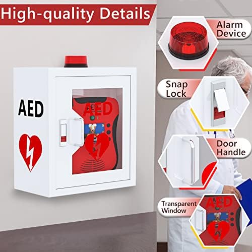 ארון דפיברילטור פלדה AED, ארון אחסון רכוב על קיר עם אזעקה, ארון AED מתאים לכל המותגים מדעי הלב, Zoll, AED Defibrillator,