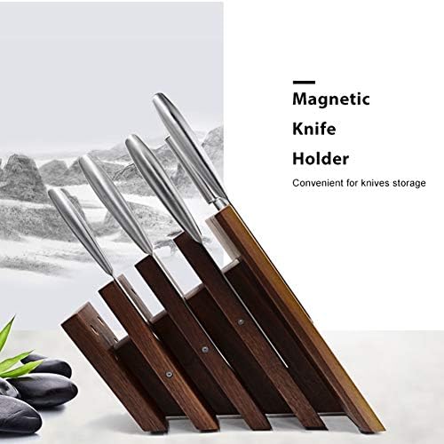 גואנגמינג - מחזיק סכין בלוק סכין מגנטי עץ אגוז לאחסון כלי מטבח, חנות 10 סכינים לשף מקצועי, עיצוב אלגנטי ויצירתי,
