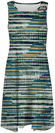 שמלות קיץ של Dopocq לנשים צוות קז'ואל צוואר ללא שרוולים ללא שרוולים פס חוף טנק מודפס