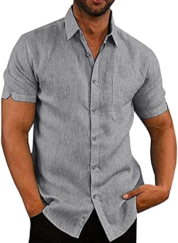 כפתור מזדמן של HDDK לגברים למטה חולצות שרוול קצר חוף קיץ חוף כותנה כותנה רגילה של צווארון צווארון הוואי חולצה