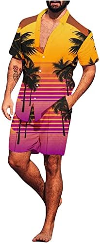 כפתור מודפס טרופי של גברים במורד סטים הוואי 2023 חולצת שרוול קצר מזדמן וחליפות מכנסיים קצרים תלבושות חוף רופפות