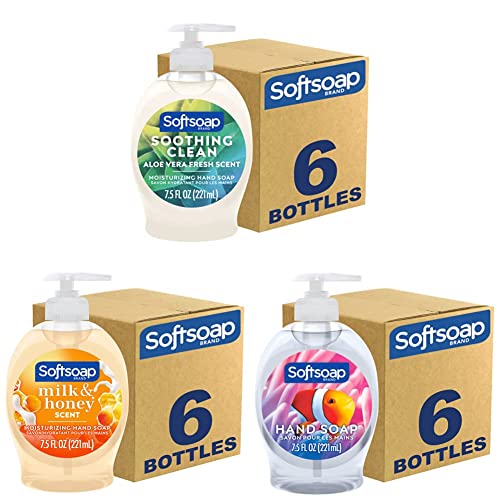 סבון רך סבון ידיים נוזלי לחות, אלוורה נקייה מרגיעה-7.5 פל עוז וסבון ידיים נוזלי לחות, חלב ודבש, 7.5 אונקיה נוזלית וסבון