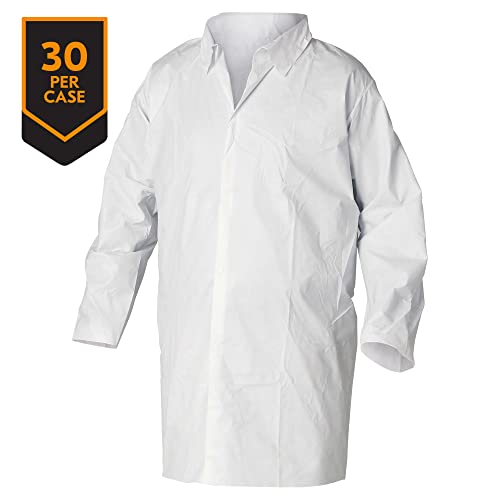 Kleenguard A20 נושם שמלות הגנה על חלקיקים, תפרים קשורים, 5 מצליפים, מפרקי כף יד אלסטיים, לבן, XL, 30 / מקרה