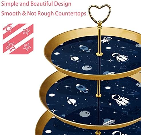 עוגת עומד סט של 3, אסטרונאוט חללית רקטות ירח הכן תצוגת שולחן קינוח דוכן הקאפקייקס לחתונה תינוק מקלחת חגיגה