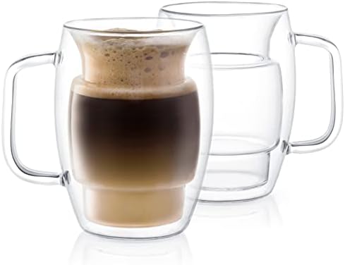 כוסות קפה זכוכית קדוס קדוס כוסות ספלים מבודדים בקיר כפול סט של 2 משקפי לאטה, 16 אאונטנים.