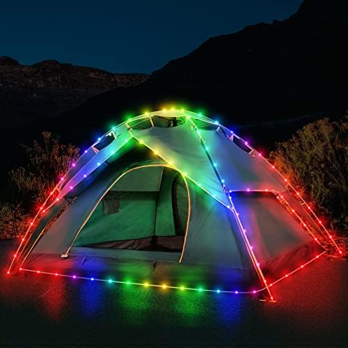 אורות מיתרי אוהל קמפינג, 40ft 120 נוריות LED 8 מצבים מחליפים צבע חבל LED אורות חבל סוללה המופעלת על שלט רחוק,
