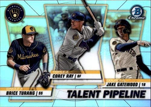 2020 Bowman Chrome Talent Pipeline Trios TP-Mil Corey Ray/Jake Gatewood/Brice Turang Milwaukee Brewers RC