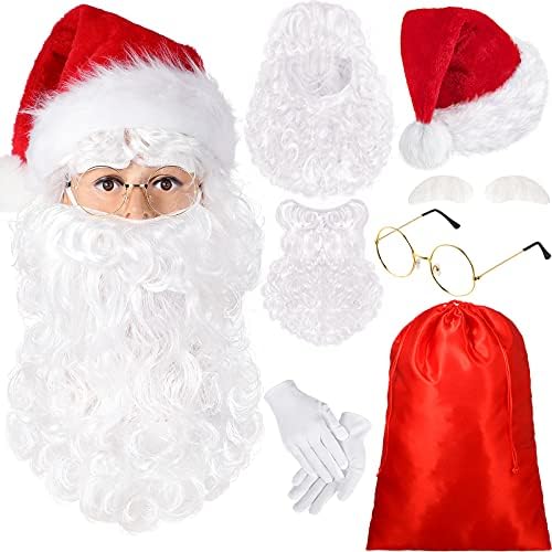 חג המולד סנטה קלאוס תלבושות סט כולל סנטה כובע זקן פאת כפפות משקפיים מתנת תיק עבור חג המולד חג תלבושות