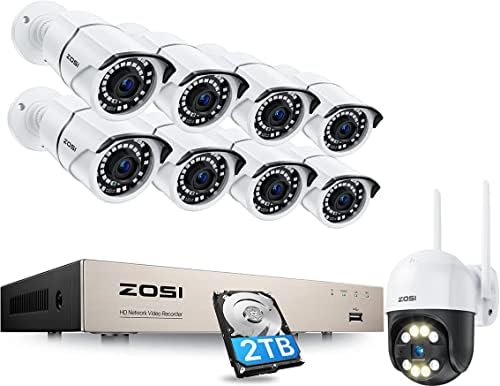 מערכת מצלמות אבטחה ביתיות של Zosi 8CH 5MP POE עם כונן קשיח של 2TB, H.265+ 5MP 8 ערוצים NVR מערכת אבטחה ומצלמות