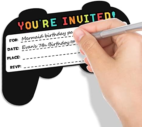 Yangmics Direct 30 משחק וידאו הזמנות למסיבת יום הולדת עם מעטפות, משחקי יום הולדת 9, טובות לילדים לבנים, הזמנות למסיבות