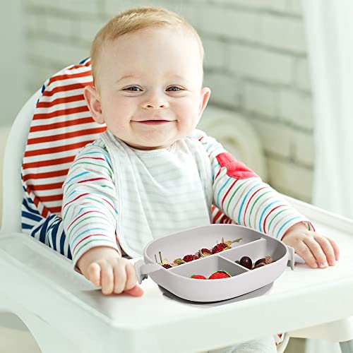 צלחת יניקה לפעוטות - צלחות לתינוקות באיכות מזון - צלחות שיזוף עם מזלג כף האכלה עצמית-ללא תשלום, מיקרוגל ומדיח כלים