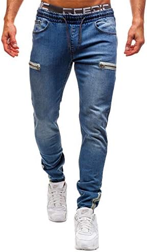 אנגונגוול קרוע לגברים חורים ישרים אופנוען נמתח ג'ינס רזה רוכסן עיצוב מכנסי מכנסי ג'ינס ספורט מכנסיים
