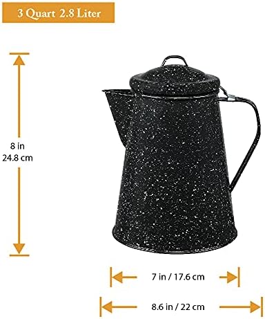 אמייל כלי גרניט על דוד קפה 3 ליטר פלדה, 12 כוסות קיבולת - אידיאלי לקמפינג / בקתת / קרוואנים - קפה, תה ומים ישירות על