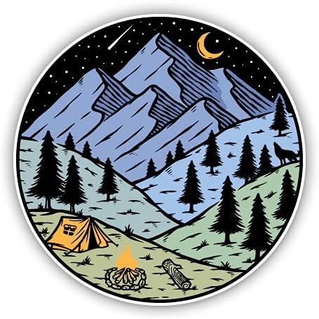 להרי לילה הרים קמפינג חיצוניים - מדבקת ויניל 5 - למחשב נייד לרכב I - מדבקות אטומות למים