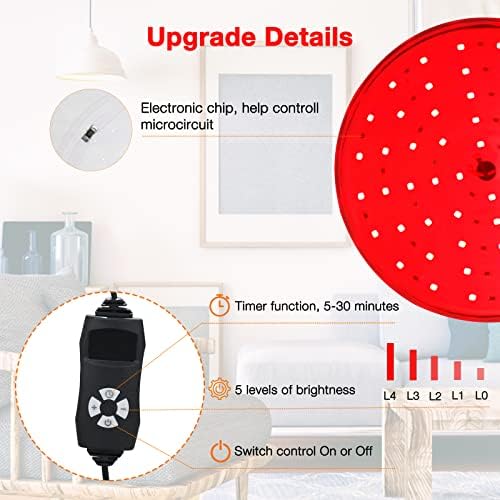 מנורת אור אדום 660 ננומטר עם בקר, הגדרת טיימר ועוצמת עוצמה, מכשיר אור אדום עם קליפ לפנים, 360 מעלות סיבוב