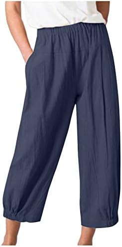 מכנסי מכנסי נשים מכנסי פשתן כותנה מזדמנים מכנסיים פשוטים מכנסי כיס פשוט