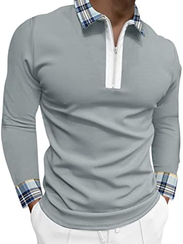 חולצות פולו רוכסן ווקאצ'י לשרוול ארוך גברים מזדמנים מתאימים וינטג 'משובץ אימון מפוס