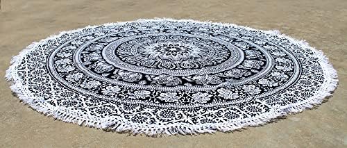 עגול שטיח חוף מנדלה בוהו שמיכת היפי כותנה הודית בוהמיאנית שולחן גדול בד בית דקור יוגה מחצלת מדיטציה פיקניק