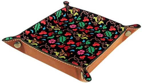 דפוס פרחים פרחוני Lyetny עם מארגן רקע שחור חלק מגש אחסון מיטה מיטה מיטה קאדי שולחן עבודה מגש החלפת ארנק מפתח קופסת