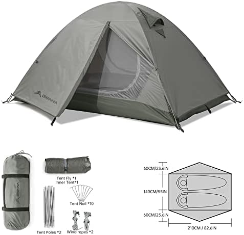 אוהל תרמילאים של Bisinna עבור 2 אנשים אטום לרוח אטום לרוח קמפינג קמפינג אוהל אלומיניום עמוד שתי דלתות הגדרה קלה לקמפינג קמפינג