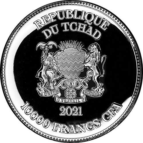 2021 דה סנט ג'ורג 'והדרקון פאוורקוין סנט ג'ורג' מרים את הדרקון 2 עוז מטבע כסף 10000 פרנק צ'אד 2021 הוכחה