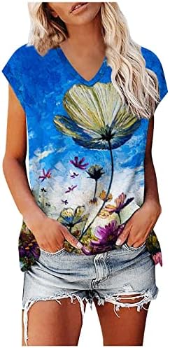 חולצות קיץ של נוקמופו לנשים קיץ v-צווארון V-צווארון חולצה מודפסת מזדמנת