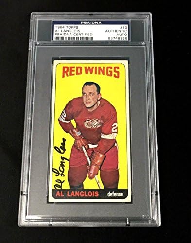 Al Langlois חתום Topps 1964 Boys Tall Detroit Detroit Wings כרטיס 13 PSA/DNA Auto - הוקי כרטיסי חתימה עם הוקי