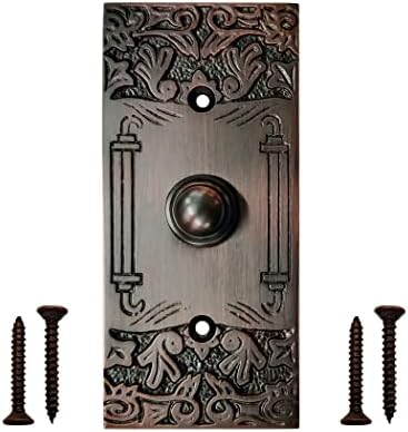 כפתור פעמון דלת אקאטבה עם סט ציר - 2 חתיכות צירי שער לגדרות עץ כבד - כפתור לחיצה על פעמון - כפתור פעמון קווי - צירי