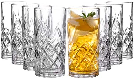 סט כוסות הייבול הגבוהות של רויאל ארט קינסלי סט של 8, 12 כוסות אונקיה, כלי זכוכית מעוצבים במרקם למי שתייה, בירה או סודה, כלי