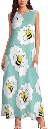 דבורים נשים באורך הקרסול שמלה רזה מתאים ללא שרוולים מקסי שמלות קיץ מזדמנים