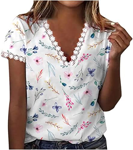 נשים חולצה עם צווארון קצר שרוול טרנדי 2023 חולצה פרח הדפסת רופף מזדמן חולצה מתגנדר חולצה טוניקת חולצות
