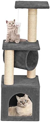 36 & 34; יציב חמוד סיסל חתול לטפס מחזיק חתול מגדל חתלתול לשחק בית הדירה ריהוט שריטה הודעה עם קפיצת פלטפורמת אפור