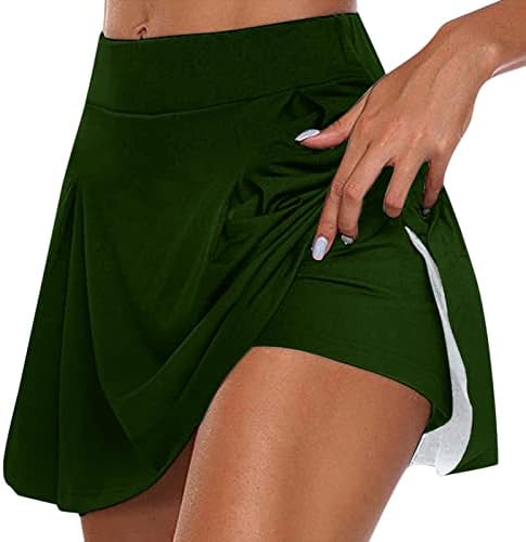 2 ב 1 חצאיות ספורטס אתלטיות עם מכנסיים קצרים לנשים גולף זורם מותניים גבוהים סורטס אימון סולידי Culottes מיני חצאית
